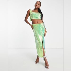 Green Sequin Midi Skirt